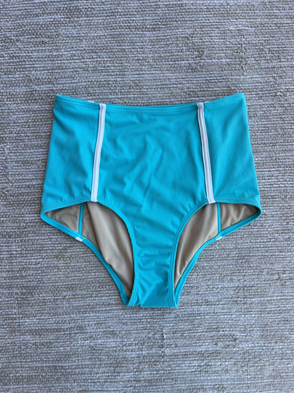 Kortni Jeane Ribbed Turquoise Blue white sporty swim Bottoms  size XS